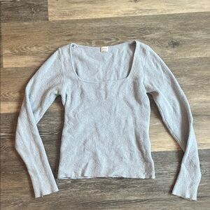 Aritzia Light Blue Ribbed Long Sleeve Square Neck Top
